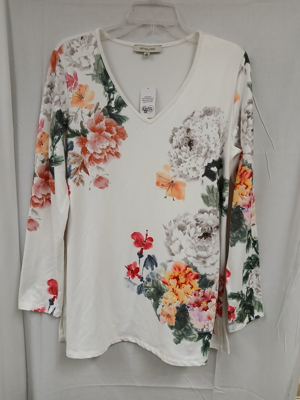 Astrologie White Floral V-Neck Long Sleeve Top